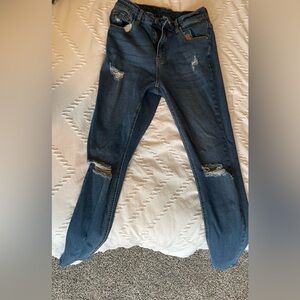 SHEIN Dark Blue Distressed Skinny Jeans
